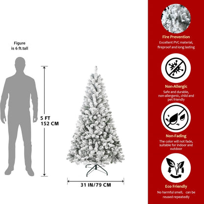 Unlit Artificial Christmas Tree Snow Flocked Fake Christmas Tree With Foldable Base