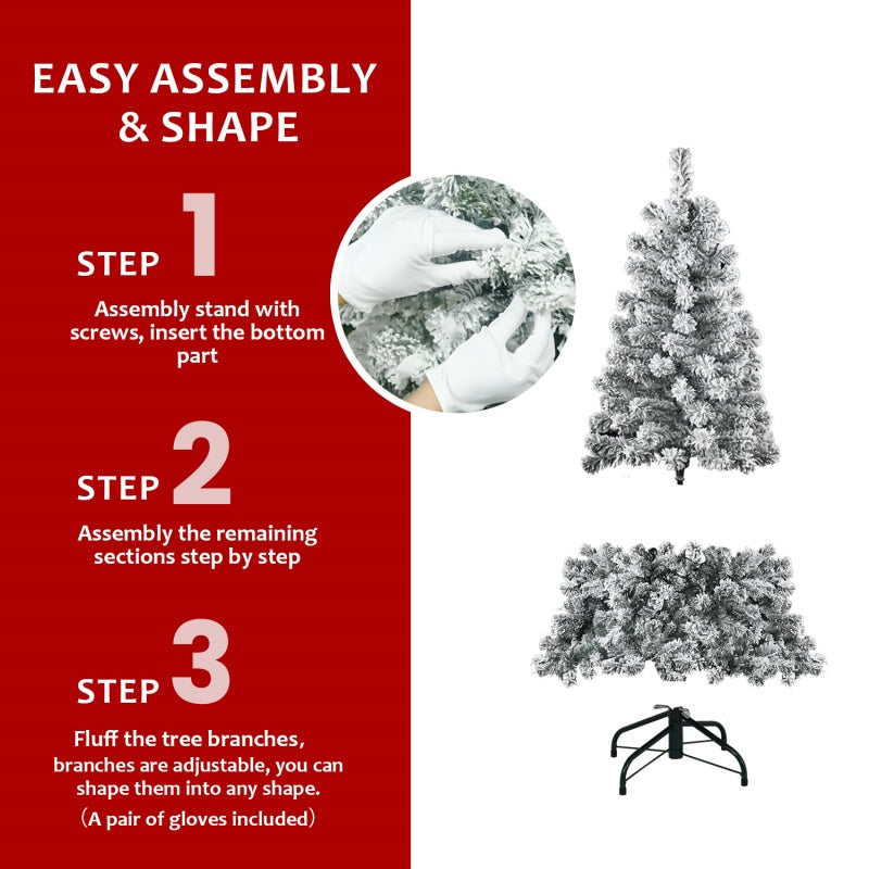 Unlit Artificial Christmas Tree Snow Flocked Fake Christmas Tree With Foldable Base
