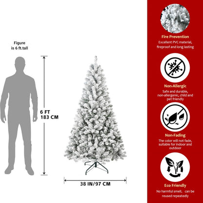 Unlit Artificial Christmas Tree Snow Flocked Fake Christmas Tree With Foldable Base